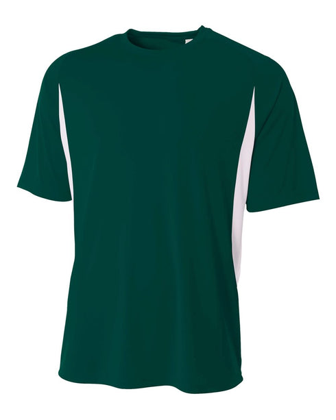 A4 Cooling Performance Color Blocked Short Sleeve Crew, Sizes 2XL-4XL (N3181), Color 'Forest/White'